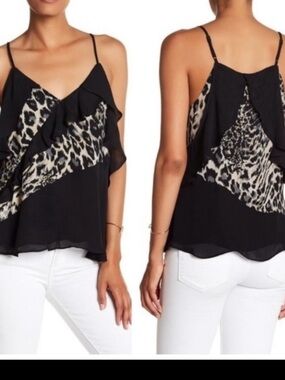 Parker Lynx Print Draped Ruffle Blouse Y2K